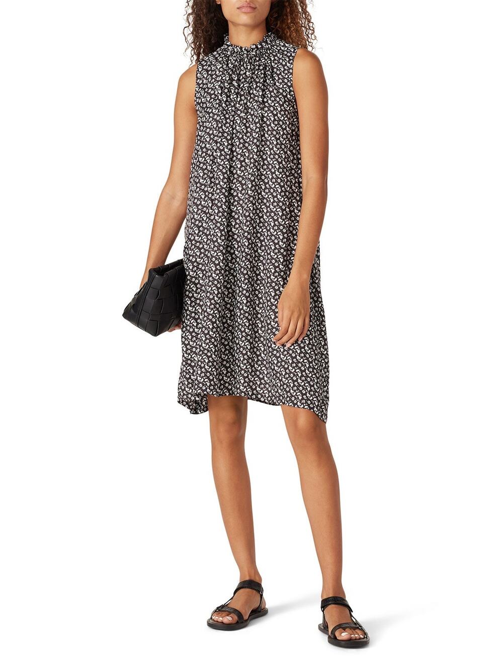 Officine Generale Louison Black Floral Print Silk Sleeveless Shift Dress Size L